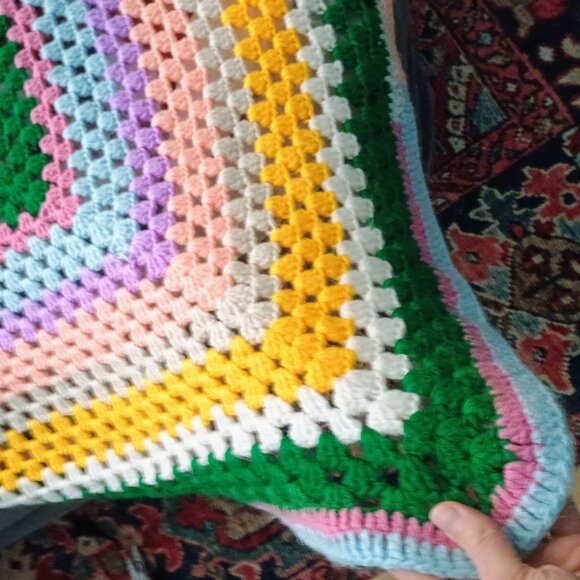 Vintage 80s handmade colorful crochet afghan 🧶 - Picture 3 of 9